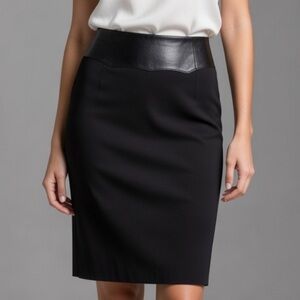 Le Suit Black Leather-Trimmed Pencil Skirt